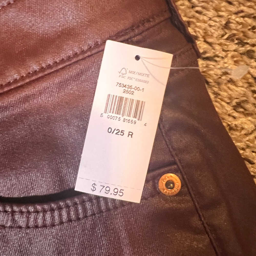 GAP‎ Vintage Slim Mid Rise Coated Jeans Burgundy Red Size 25 - Picture 3 of 7
